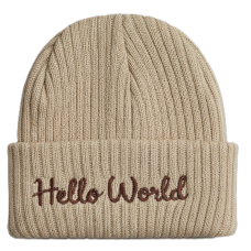 KW122: Baby Embroidered Hello World Knitted Hat- Beige (Newborn -3 Months)